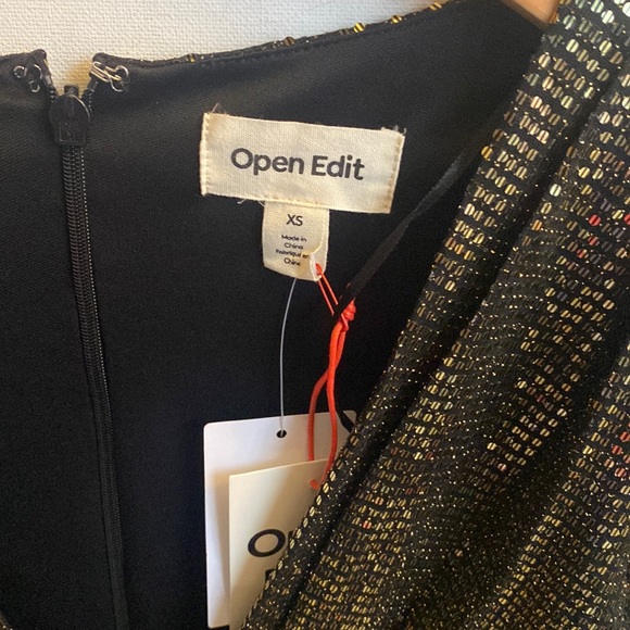 OPEN EDIT Metallic Gold Sequin Deep V-Neck Long Sleeve Minidress, Size XS, NWT - Picture 6 of 7